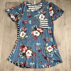 NWOT Floral & Stripes Blouse Size Medium